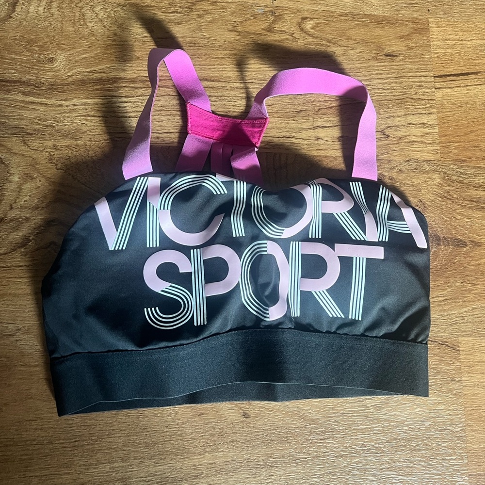PINK Victoria's Secret Black and Pink Sports Bra